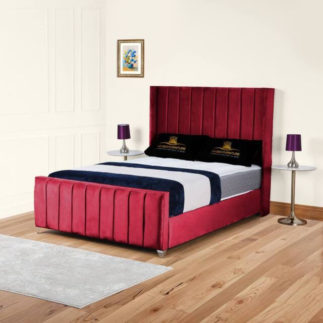 UK Bed Furniture Empire Winged Gas Lift Ottoman Upholstered Bed with 48 Inch Headboard in Maroon - Size: King - image 1