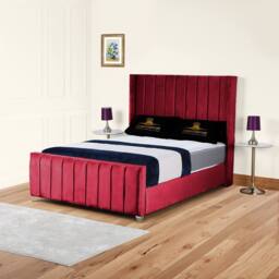 UK Bed Furniture Empire Winged Gas Lift Ottoman Upholstered Bed with 48 Inch Headboard in Maroon - Size: King - thumbnail 1