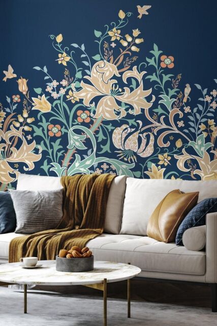 Origin Murals Trailing Lily Wall Mural in Navy - Size: W300 cm x H240 cm - image 1