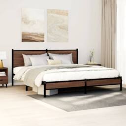 Berkfield Home Metal Bed Frame without Mattress Brown Oak 160x200 cm - thumbnail 2