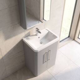 Balterley Aldershawe 2 Door Vanity Unit, Ceramic Basin, 600mm, Grey - thumbnail 3