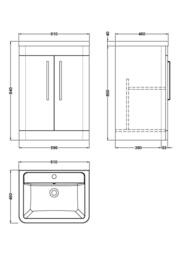Balterley Aldershawe 2 Door Vanity Unit, Ceramic Basin, 600mm, Grey - thumbnail 5