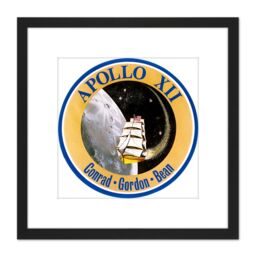 Artery8 Space NASA Apollo 12 Mission Emblem Badge Patch 8X8 Inch Square Wooden Framed Wall Art Print Picture with Mount in Black - thumbnail 1