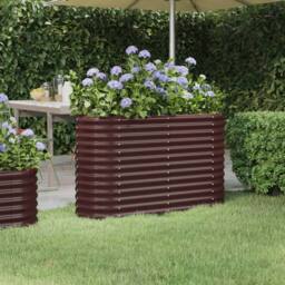 Berkfield Home Garden Raised Bed Powder-coated Steel 114x40x68 cm Brown - Size: 114 x 40 x 68 cm - thumbnail 2