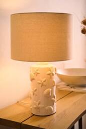 ValueLights Selene Linen Shade Ceramic Embossed Seashell Table Lamp in Cream - thumbnail 2