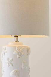 ValueLights Selene Linen Shade Ceramic Embossed Seashell Table Lamp in Cream - thumbnail 4