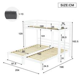 Merax 3ft Single White Wooden T-Shaped Triple Bunk Bed Frame with Ladder - thumbnail 7