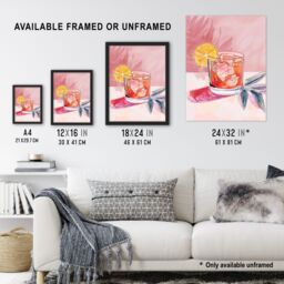 "Artery8 Cocktail Lemon Slice Pink Watercolour Wall Art Print - Size: W24"" x H32""" - thumbnail 3