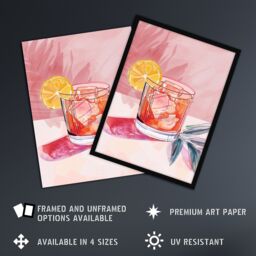 "Artery8 Cocktail Lemon Slice Pink Watercolour Wall Art Print - Size: W24"" x H32""" - thumbnail 2