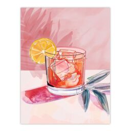 "Artery8 Cocktail Lemon Slice Pink Watercolour Wall Art Print - Size: W24"" x H32""" - thumbnail 1