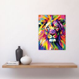 "Artery8 Lion Head Colourful Vibrant Geometric Design Wall Art Print - Size: W24"" x H32""" - thumbnail 4