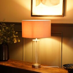 ValueLights Balan Glass & Brushed Chrome Table Lamp with Velvet Drum Lamp Shade & LED Bulb in Dusty Pink - thumbnail 5