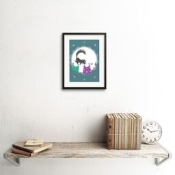 "Artery8 Wall Art Print Cat & Mouse Night Art Black Framed 9x7 inch - Size: W7"" x H9""" - thumbnail 2