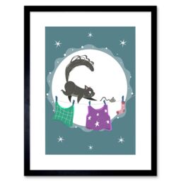 "Artery8 Wall Art Print Cat & Mouse Night Art Black Framed 9x7 inch - Size: W7"" x H9""" - thumbnail 1