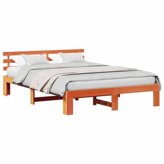Berkfield Home Beautiful Wood Bed Frame Wax Brown Solid Wood 160 x 200 cm Rustic - image 1