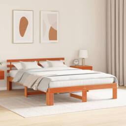 Berkfield Home Beautiful Wood Bed Frame Wax Brown Solid Wood 160 x 200 cm Rustic - thumbnail 4