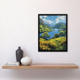 Artery8 Lake District Landscape Painting Helvellyn View Framed Art Print in Blue - Size: A4 - thumbnail 4