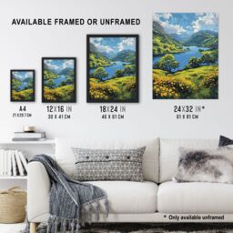 Artery8 Lake District Landscape Painting Helvellyn View Framed Art Print in Blue - Size: A4 - thumbnail 3