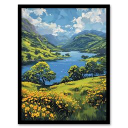 Artery8 Lake District Landscape Painting Helvellyn View Framed Art Print in Blue - Size: A4 - thumbnail 1