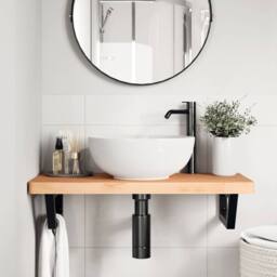 Berkfield Home Basin Shelf Wall Mounted Steel & Solid Wood Beech in Brown - thumbnail 3