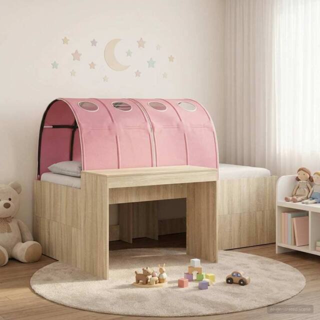 Berkfield Home Bed with Tunnel 3 pcs Sonoma Oak & Pink Engineered Wood in Brown - image 1