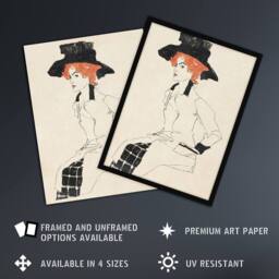 Artery8 Portrait of a Woman with Black Hat Vintage Framed Wall Art Print Schiele in Beige - Size: A4 - thumbnail 2
