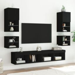 Berkfield Home TV Wall Cabinet with LED Lights Black 30x28.5x30 cm - thumbnail 5