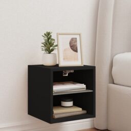 Berkfield Home TV Wall Cabinet with LED Lights Black 30x28.5x30 cm - thumbnail 4