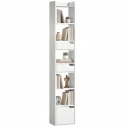 HOMCOM Bookcase Tall Narrow with 5 Tiers Drawers White Wood Effect - thumbnail 2