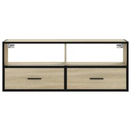 Berkfield Home TV Cabinet Sonoma Oak 100x31x39.5 cm Engineered Wood & Metal in Brown - thumbnail 4