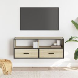 Berkfield Home TV Cabinet Sonoma Oak 100x31x39.5 cm Engineered Wood & Metal in Brown - thumbnail 3