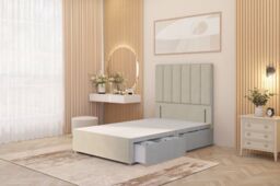 "Somnior Austin 4 Drawer Divan Bed Base & 54"" Floor Standing Headboard Tweed in Natural - Size: King"