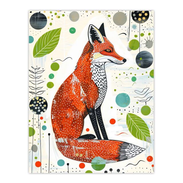 "Artery8 Fox Folk Art Simple Bright Abstract Design Wall Art Print in Orange - Size: W12"" x H16""" - image 1