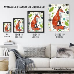 "Artery8 Fox Folk Art Simple Bright Abstract Design Wall Art Print in Orange - Size: W12"" x H16""" - thumbnail 3