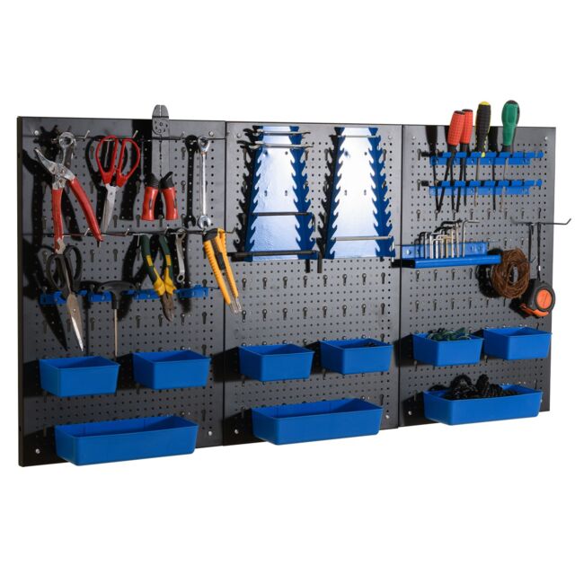 Costway Pegboard Wall Organizer 9-Bin Parts Rack Organizer w/ Hammer Racks in Blue - image 1