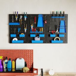 Costway Pegboard Wall Organizer 9-Bin Parts Rack Organizer w/ Hammer Racks in Blue - thumbnail 9
