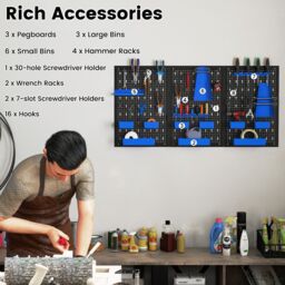 Costway Pegboard Wall Organizer 9-Bin Parts Rack Organizer w/ Hammer Racks in Blue - thumbnail 8