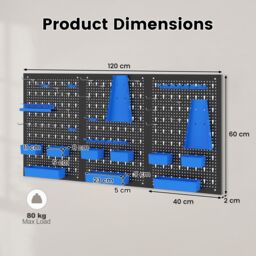 Costway Pegboard Wall Organizer 9-Bin Parts Rack Organizer w/ Hammer Racks in Blue - thumbnail 2