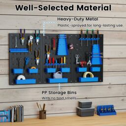 Costway Pegboard Wall Organizer 9-Bin Parts Rack Organizer w/ Hammer Racks in Blue - thumbnail 4
