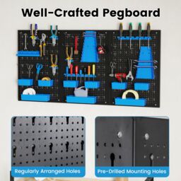 Costway Pegboard Wall Organizer 9-Bin Parts Rack Organizer w/ Hammer Racks in Blue - thumbnail 3