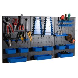 Costway Pegboard Wall Organizer 9-Bin Parts Rack Organizer w/ Hammer Racks in Blue