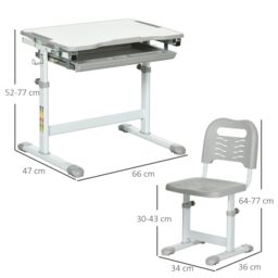 HOMCOM Kids Desk & Chair Set, Height Adjustable Writing Desk Study Table in Grey - thumbnail 3