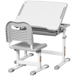 HOMCOM Kids Desk & Chair Set, Height Adjustable Writing Desk Study Table in Grey - thumbnail 2