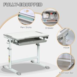 HOMCOM Kids Desk & Chair Set, Height Adjustable Writing Desk Study Table in Grey - thumbnail 6