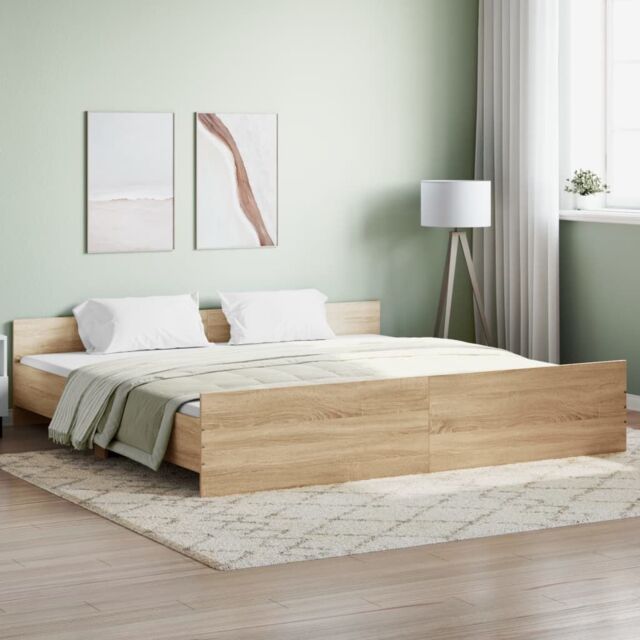 Berkfield Home Bed Frame with Headboard with Footboard Sonoma Oak 180x200 cm Super King in Brown - image 1