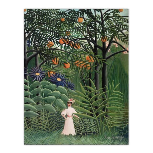 "Artery8 Woman Walking in an Exotic Forest Rousseau Wall Art Print Poster in Green - Size: W12"" x H16""" - image 1