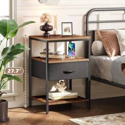 Kelvenix Narrow Side Table with USB & Power Outlets in Brown - Size: 0.6m2 - thumbnail 3
