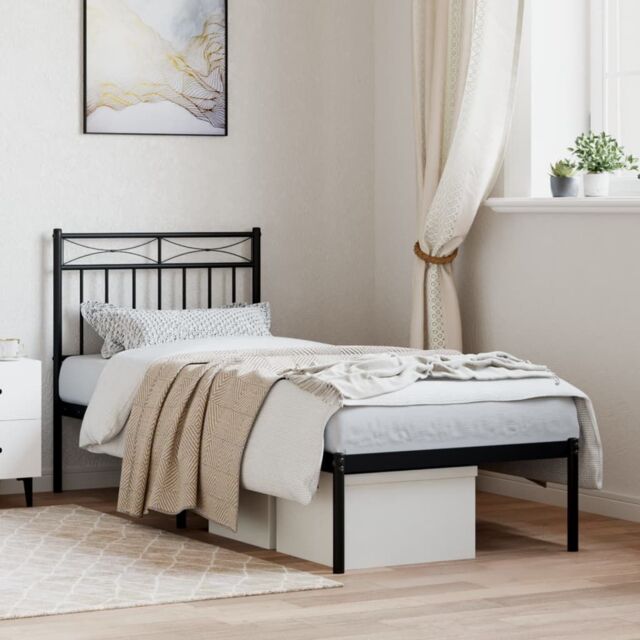 Berkfield Home Metal Bed Frame with Headboard Black 75x190 cm Small Single - image 1