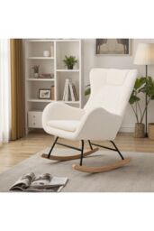 Living and Home White Lambswool Upholstered Rocking Chair - thumbnail 2