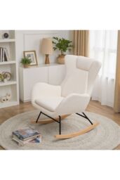 Living and Home White Lambswool Upholstered Rocking Chair
